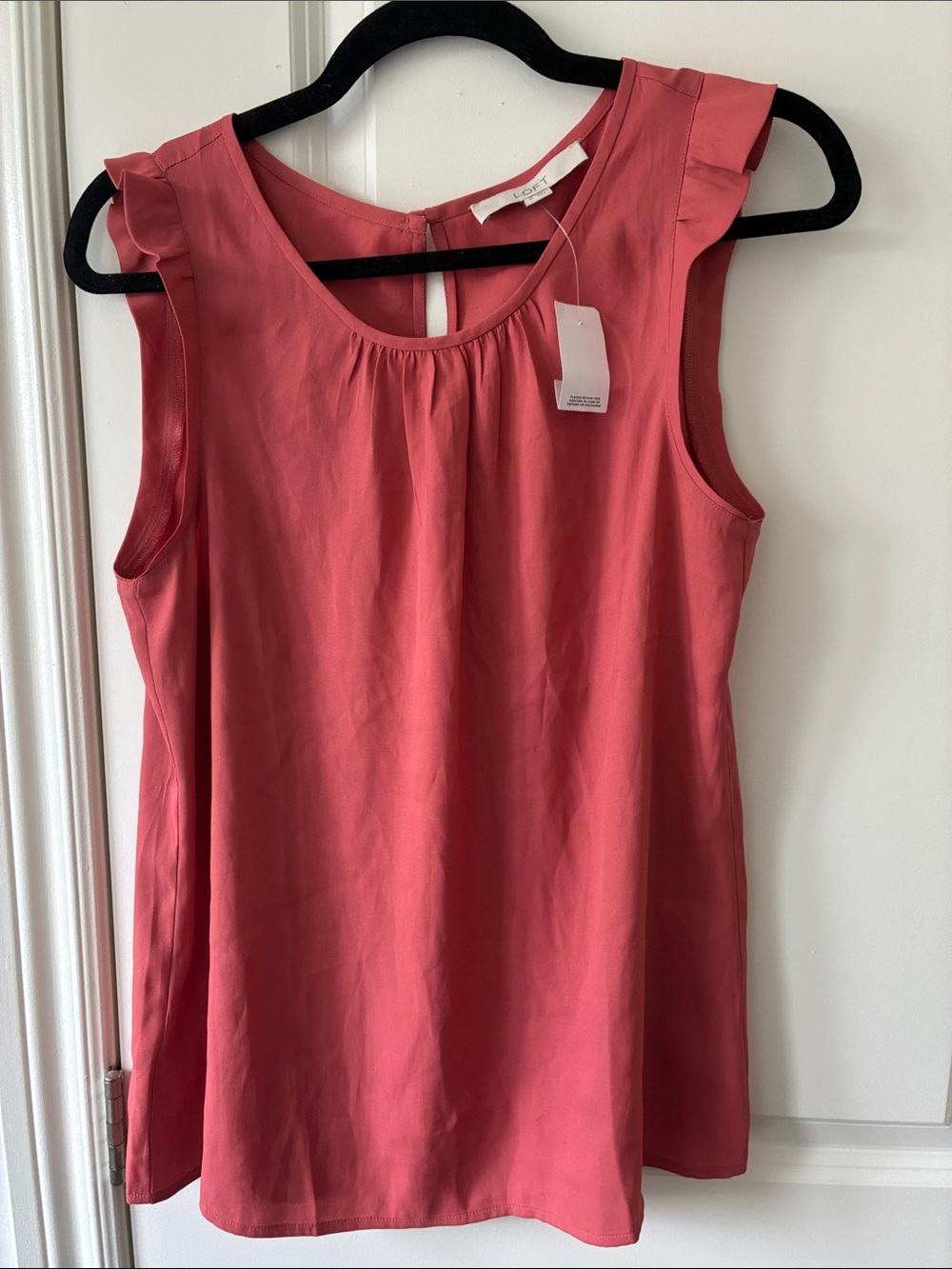 LOFT Coral Pink Sleeveless Ruffled Shoulder Shell